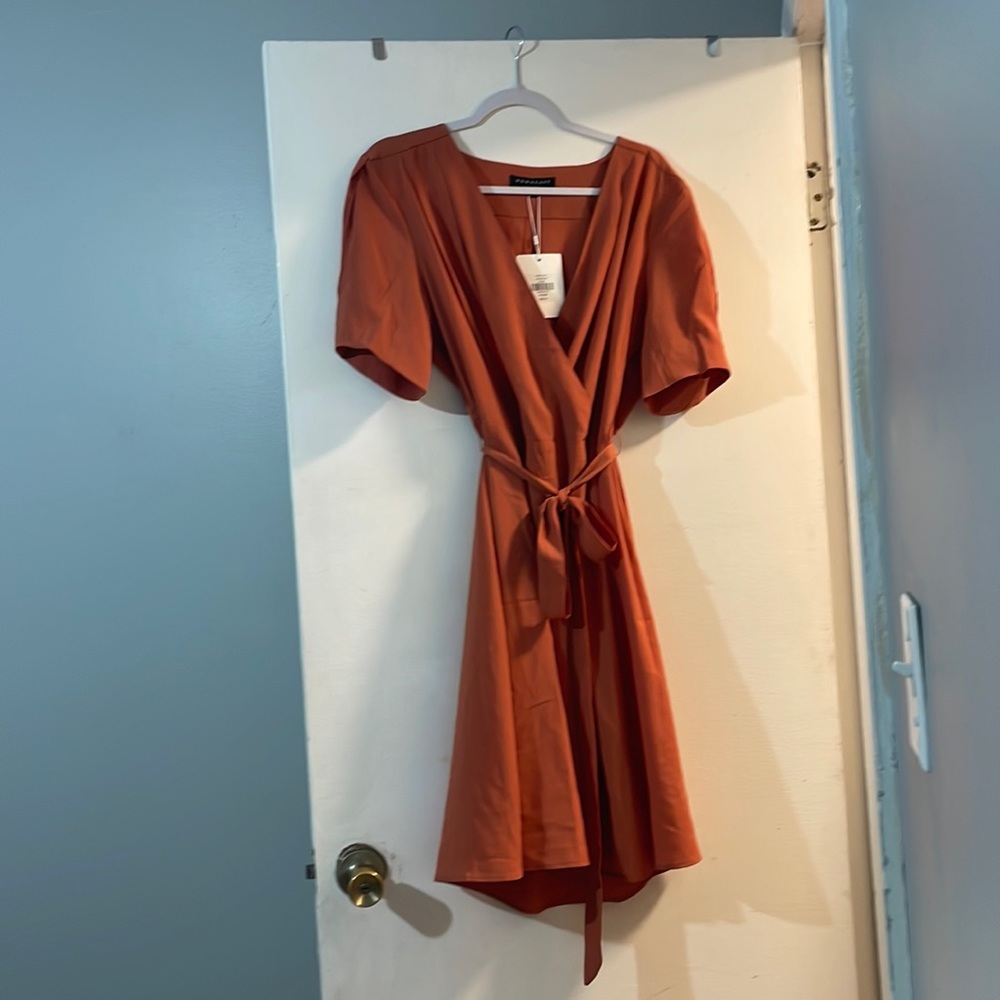 Burnt Orange dress that makes any figure into an hourglass!
